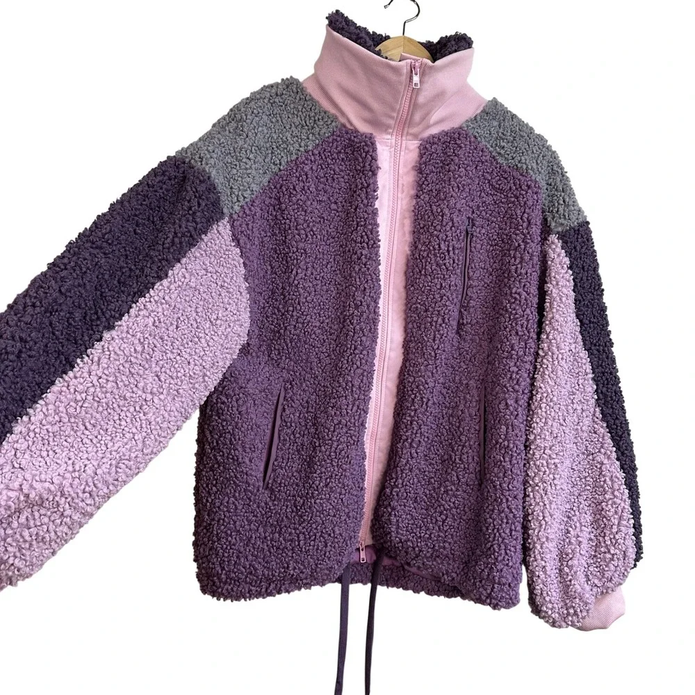 For Love & Lemons Cozy Zip Up‎ Sherpa Colorblock Fleece Jacket Womens Small NWT
